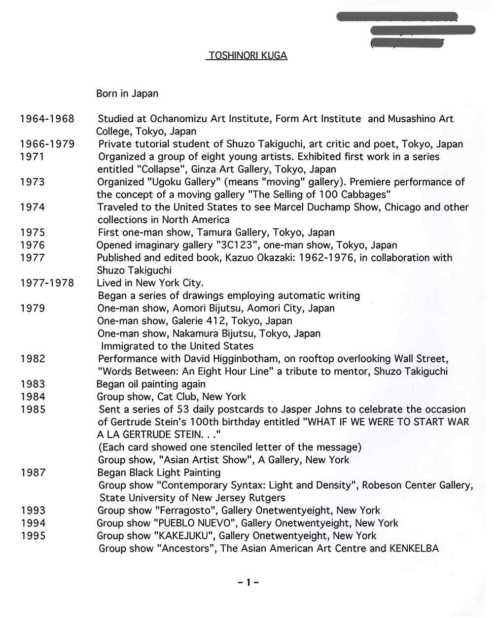 Toshinori Kuga's Resume, pg 1